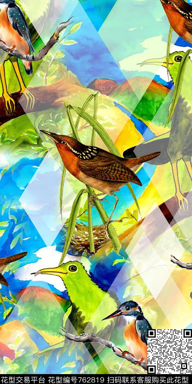 水彩几何风景数码印花华亿平台下载（图片编号: 762819） - 瓦栏（Walan）