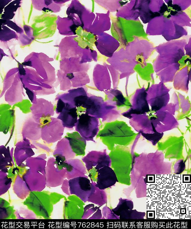 手绘花瓣花卉数码印花华亿平台下载（图片编号: 762845） - 瓦栏（Walan）