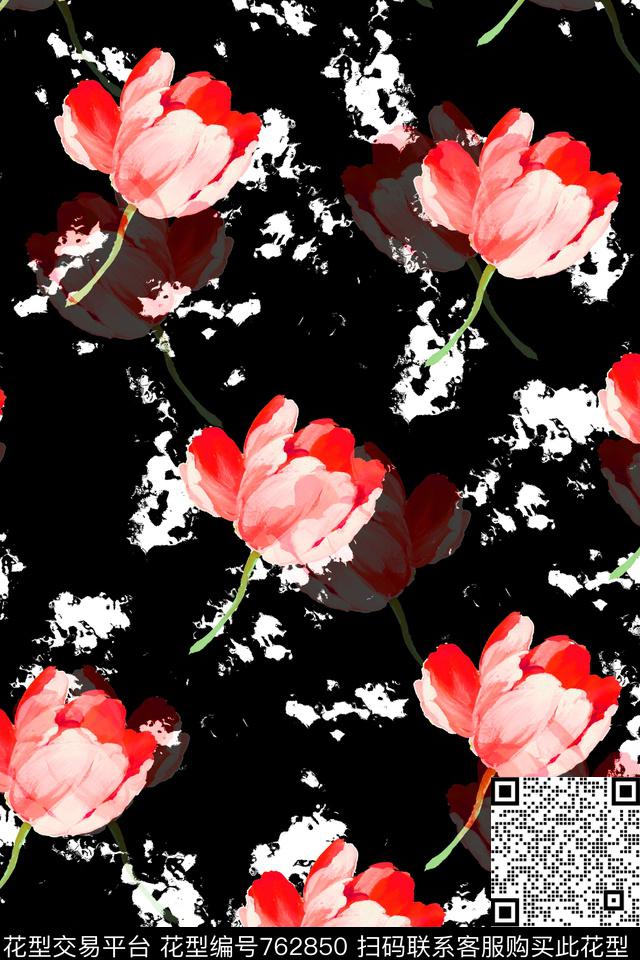 大花花朵花卉数码印花华亿平台下载（图片编号: 762850） - 瓦栏（Walan）