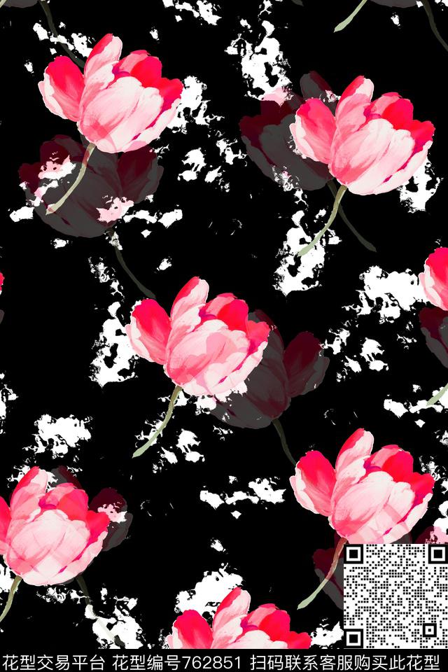 大花花朵花卉数码印花华亿平台下载（图片编号: 762851） - 瓦栏（Walan）