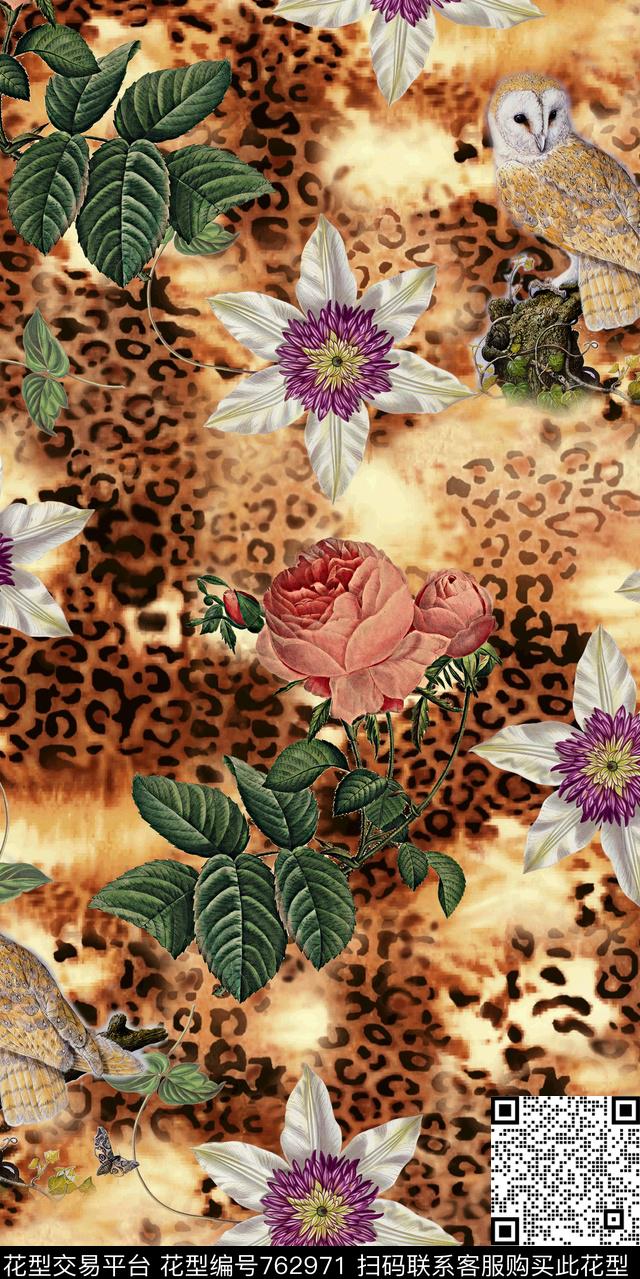 花朵花卉豹纹数码印花华亿平台下载（图片编号: 762971） - 瓦栏（Walan）