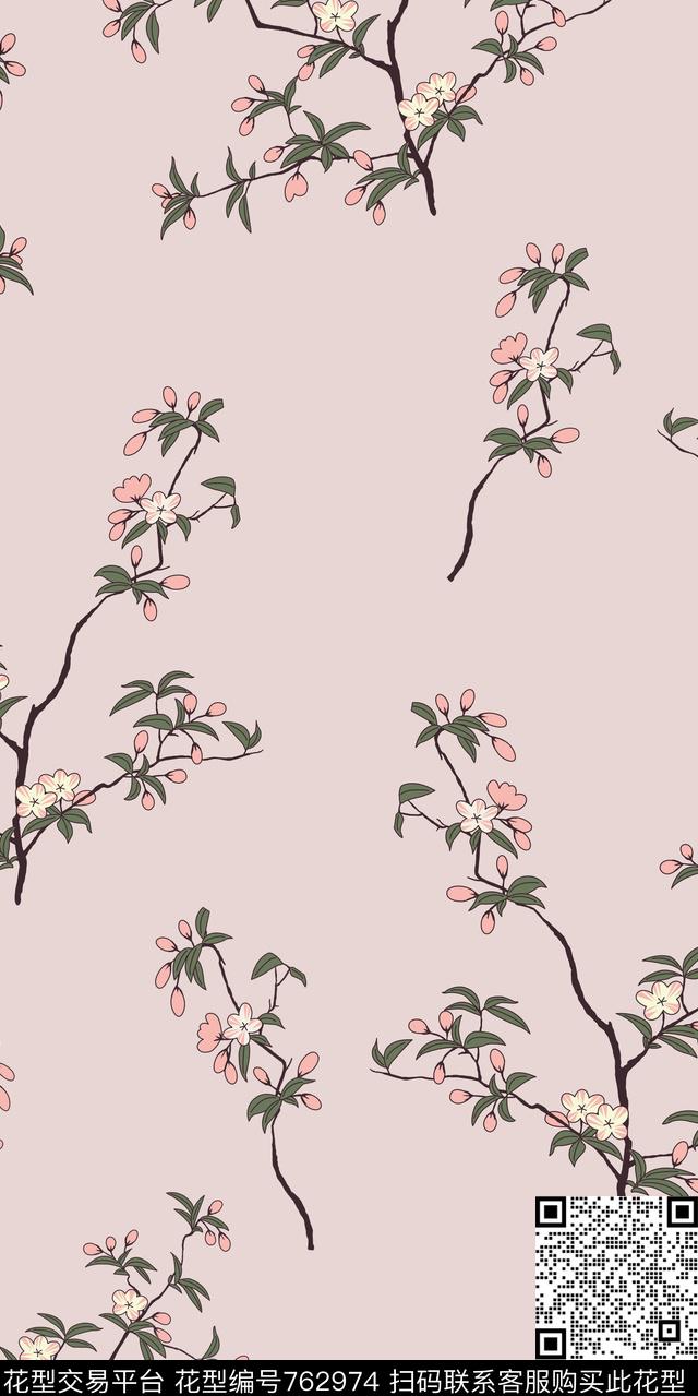 花卉树枝树干传统印花华亿平台下载（图片编号: 762974） - 瓦栏（Walan）