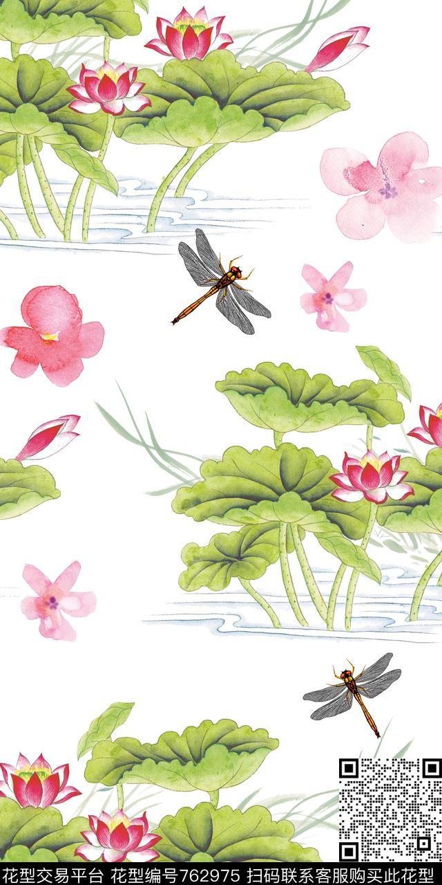 花卉荷花荷叶数码印花华亿平台下载（图片编号: 762975） - 瓦栏（Walan）