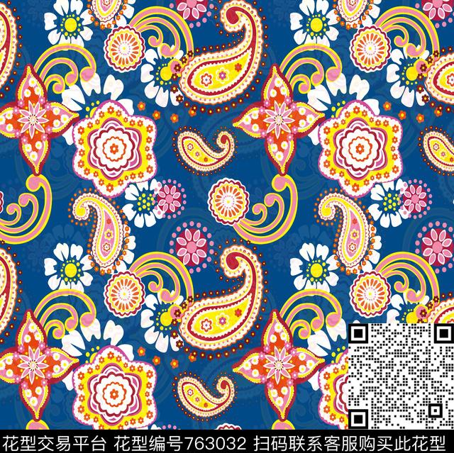 火腿花佩斯利腰果传统印花华亿平台下载（图片编号: 763032） - 瓦栏（Walan）