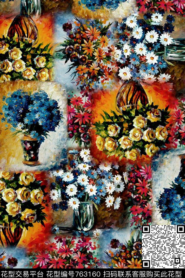 中国风民族风油画小花数码印花华亿平台下载（图片编号: 763160） - 瓦栏（Walan）