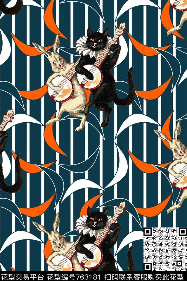卡通动物条纹几何趣味数码印花华亿平台下载（图片编号: 763181） - 瓦栏（Walan）