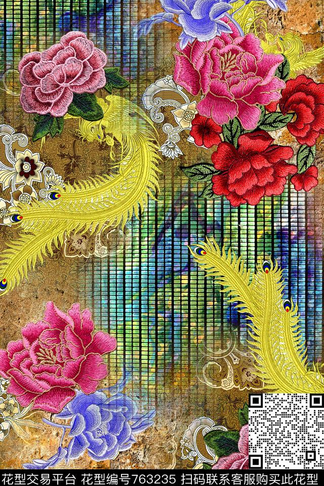 时尚绣花花卉数码印花华亿平台下载（图片编号: 763235） - 瓦栏（Walan）