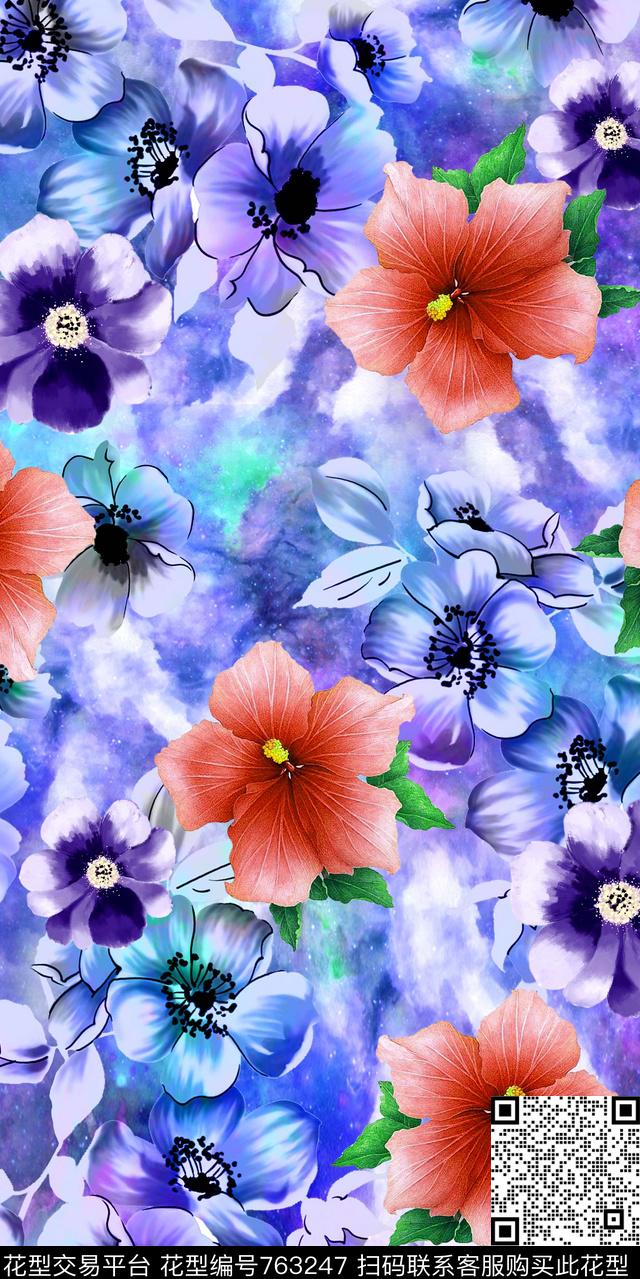 花卉花朵大花数码印花华亿平台下载（图片编号: 763247） - 瓦栏（Walan）