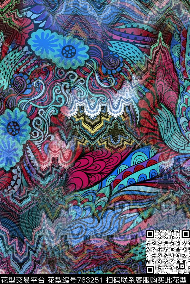 民族风花纹抽象数码印花华亿平台下载（图片编号: 763251） - 瓦栏（Walan）