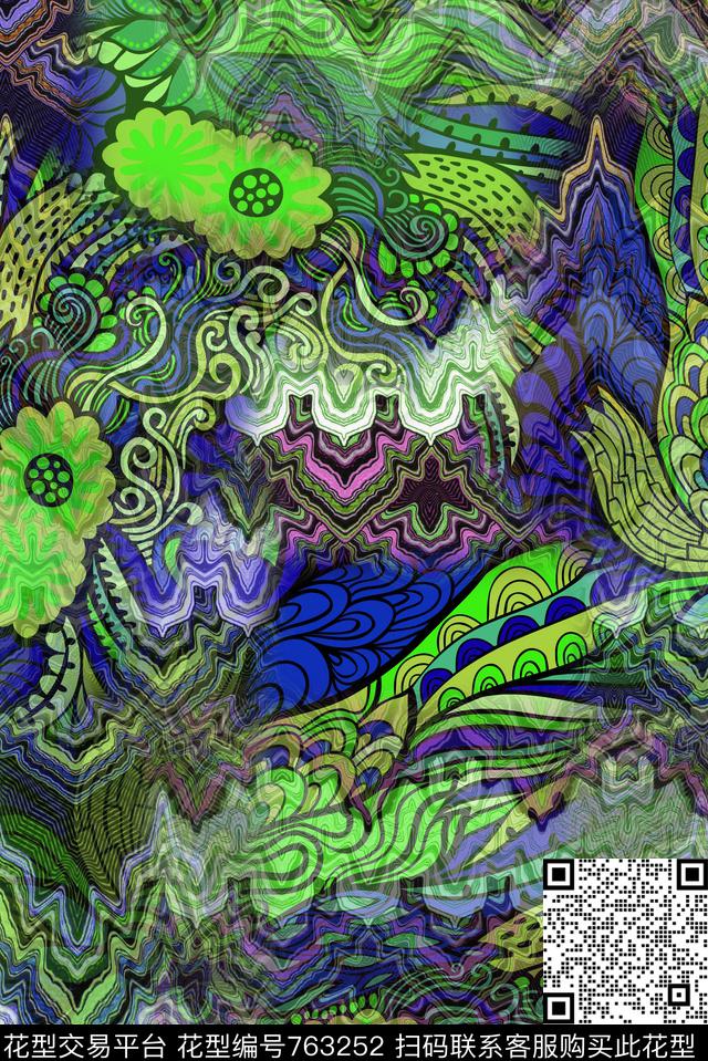 民族风花纹抽象数码印花华亿平台下载（图片编号: 763252） - 瓦栏（Walan）