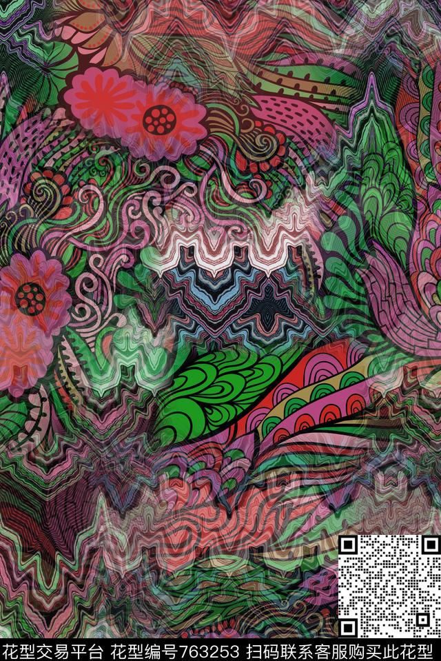民族风花纹抽象数码印花华亿平台下载（图片编号: 763253） - 瓦栏（Walan）