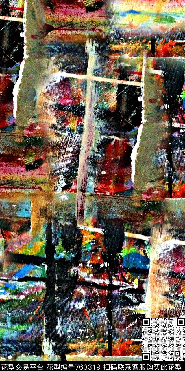 抽象底纹手绘抽象花卉数码印花华亿平台下载（图片编号: 763319） - 瓦栏（Walan）