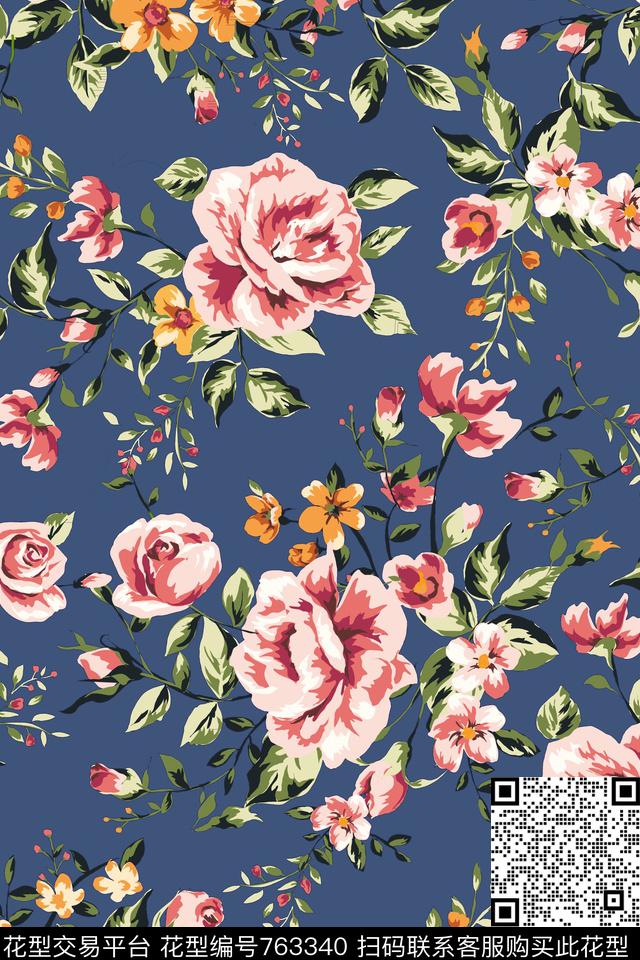 满版花卉手绘花卉传统印花华亿平台下载（图片编号: 763340） - 瓦栏（Walan）