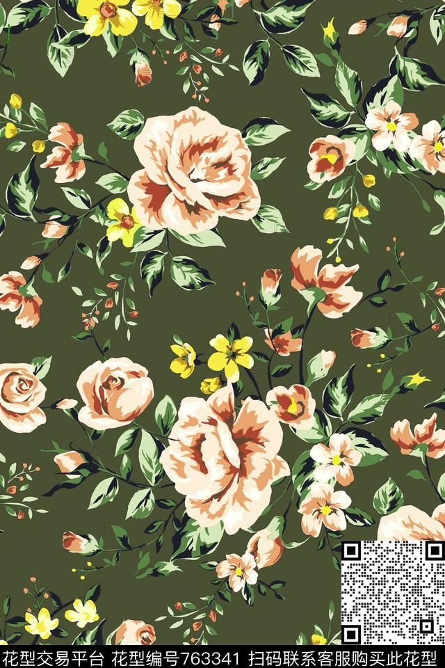 满版花卉手绘花卉传统印花华亿平台下载（图片编号: 763341） - 瓦栏（Walan）