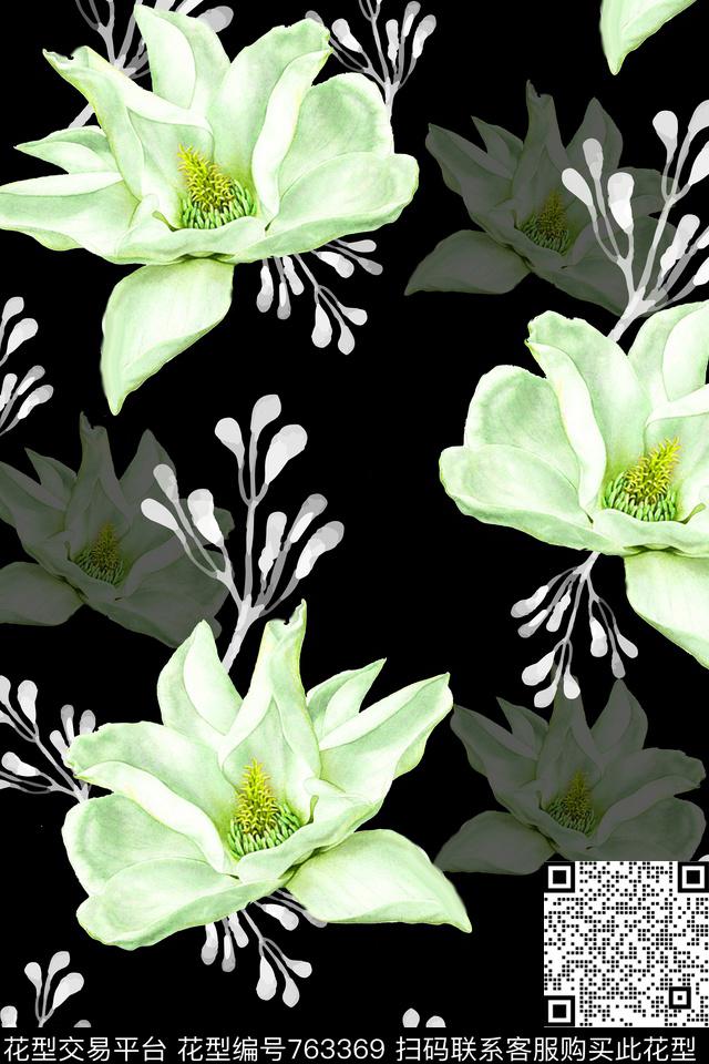 大花花朵花卉数码印花华亿平台下载（图片编号: 763369） - 瓦栏（Walan）