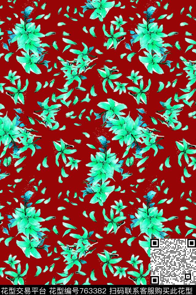 黑底小碎花花瓣数码印花华亿平台下载（图片编号: 763382） - 瓦栏（Walan）