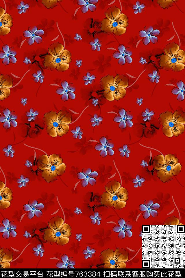 清爽小碎花花卉数码印花华亿平台下载（图片编号: 763384） - 瓦栏（Walan）