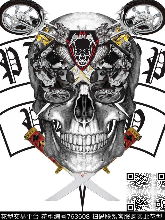 骷髅头潮牌几何数码印花华亿平台下载（图片编号: 763608） - 瓦栏（Walan）