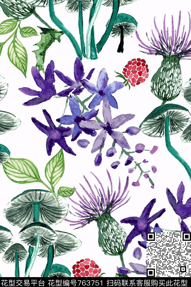 时尚手绘水彩数码印花华亿平台下载（图片编号: 763751） - 瓦栏（Walan）