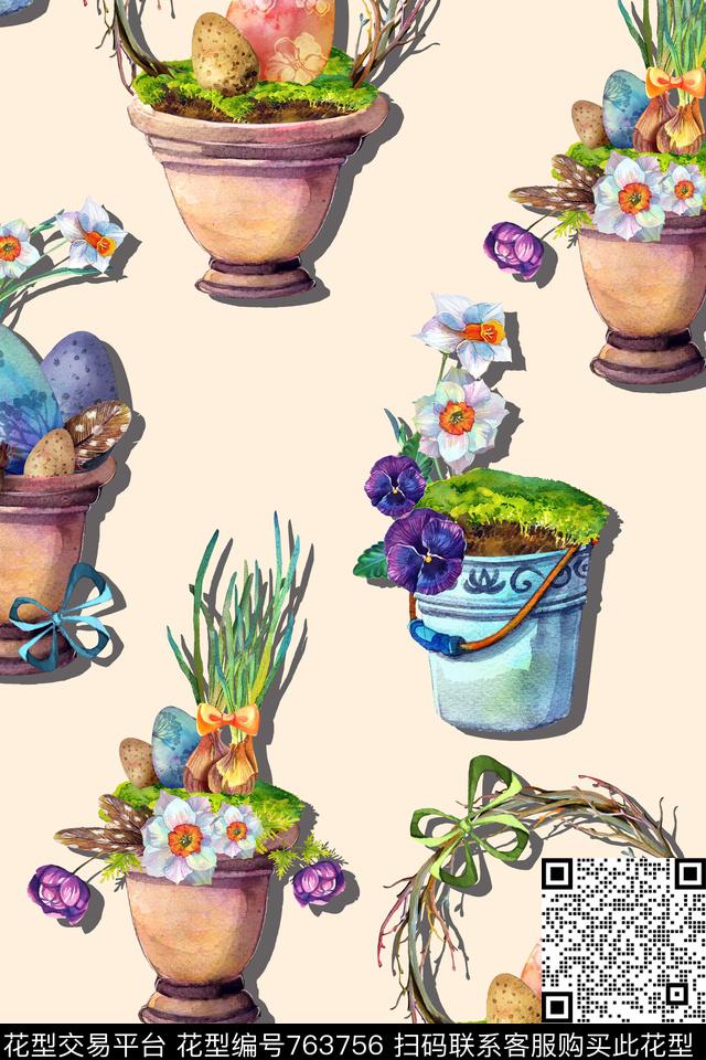 时尚手绘水彩数码印花华亿平台下载（图片编号: 763756） - 瓦栏（Walan）