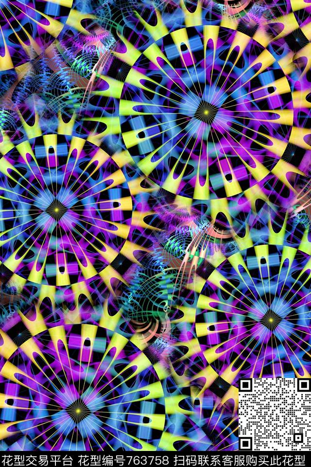 抽象几何拼接数码印花华亿平台下载（图片编号: 763758） - 瓦栏（Walan）