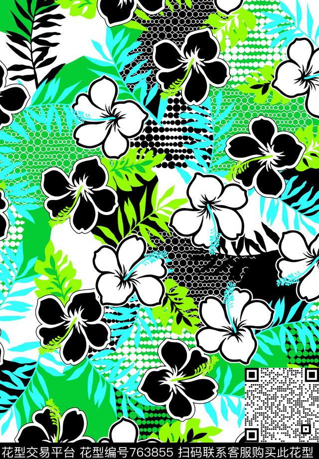 大牌流行欧美沙滩花传统印花华亿平台下载（图片编号: 763855） - 瓦栏（Walan）
