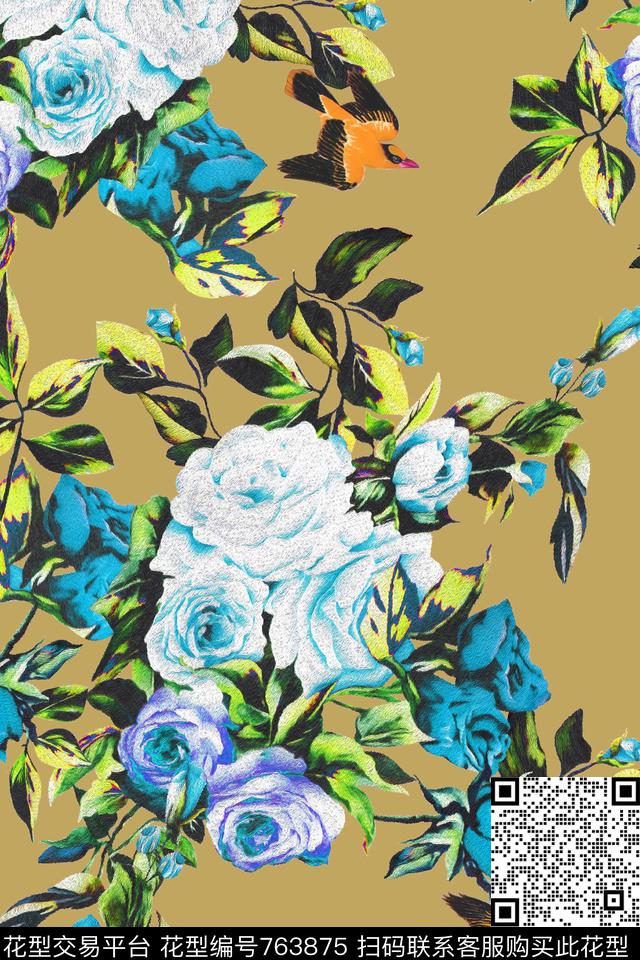 油画花卉玫瑰数码印花华亿平台下载（图片编号: 763875） - 瓦栏（Walan）