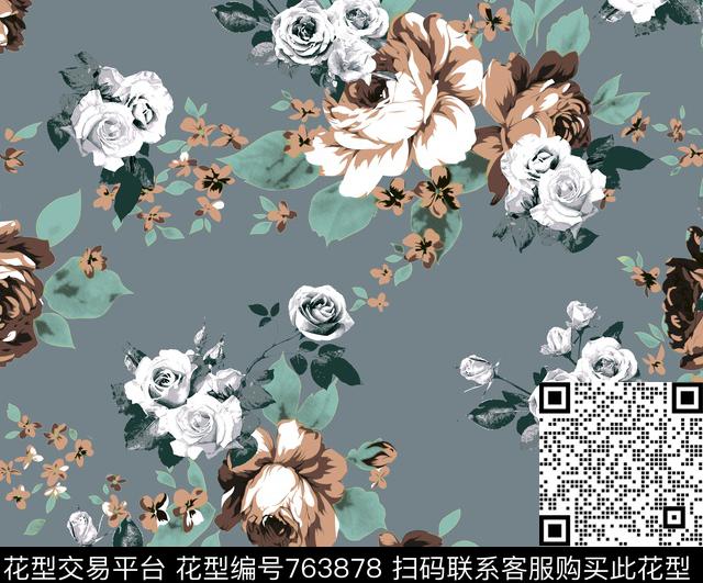 花卉玫瑰传统印花华亿平台下载（图片编号: 763878） - 瓦栏（Walan）