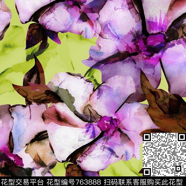 水彩花卉大花数码印花华亿平台下载（图片编号: 763888） - 瓦栏（Walan）