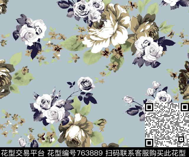 花卉玫瑰传统印花华亿平台下载（图片编号: 763889） - 瓦栏（Walan）