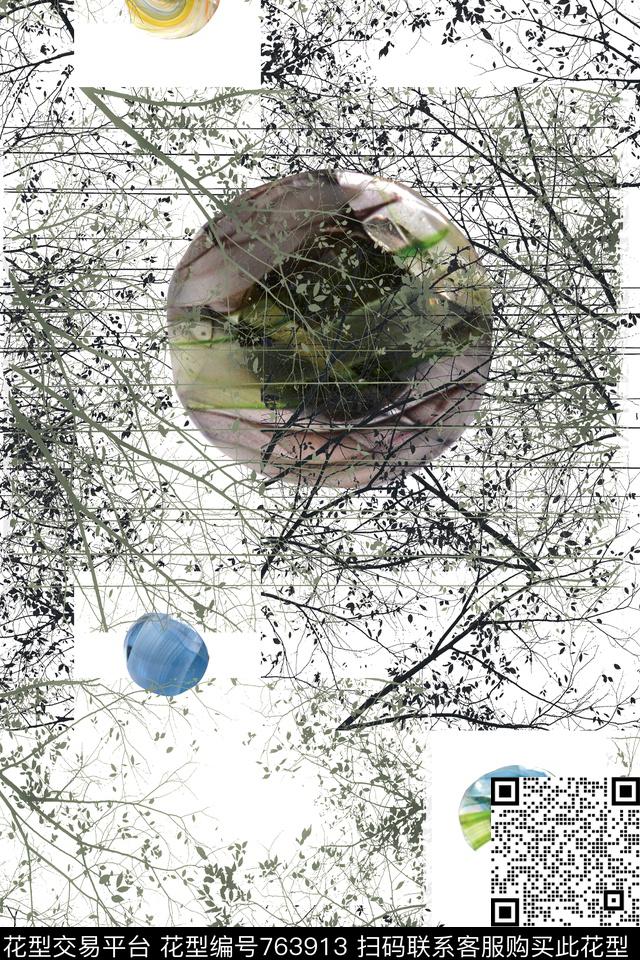 简素疏离树枝数码印花华亿平台下载（图片编号: 763913） - 瓦栏（Walan）
