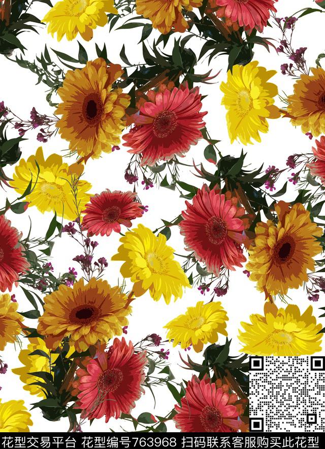 丝巾女装家纺花卉时尚传统印花华亿平台下载（图片编号: 763968） - 瓦栏（Walan）