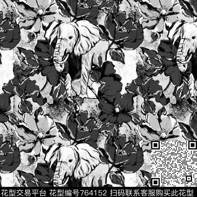 大花花卉大象数码印花华亿平台下载（图片编号: 764152） - 瓦栏（Walan）