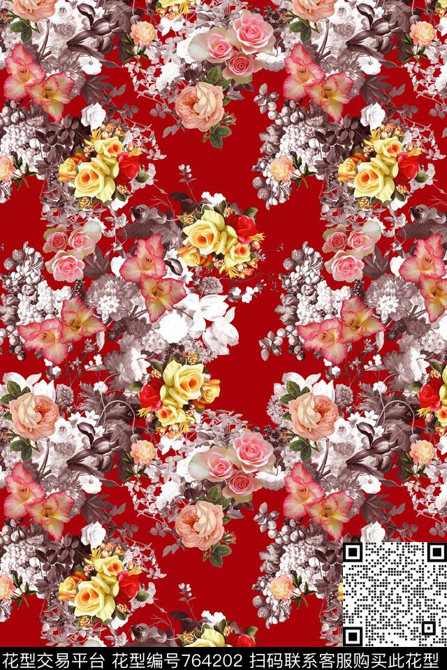 手绘油画花卉数码印花华亿平台下载（图片编号: 764202） - 瓦栏（Walan）