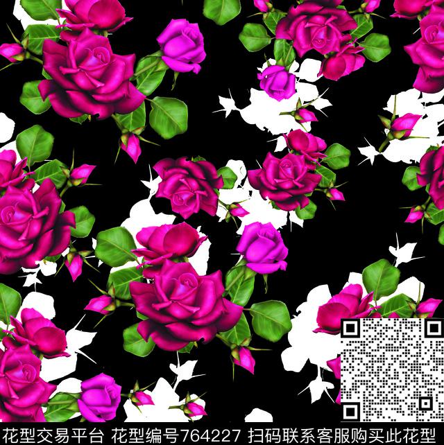 花朵乱花大花数码印花华亿平台下载（图片编号: 764227） - 瓦栏（Walan）