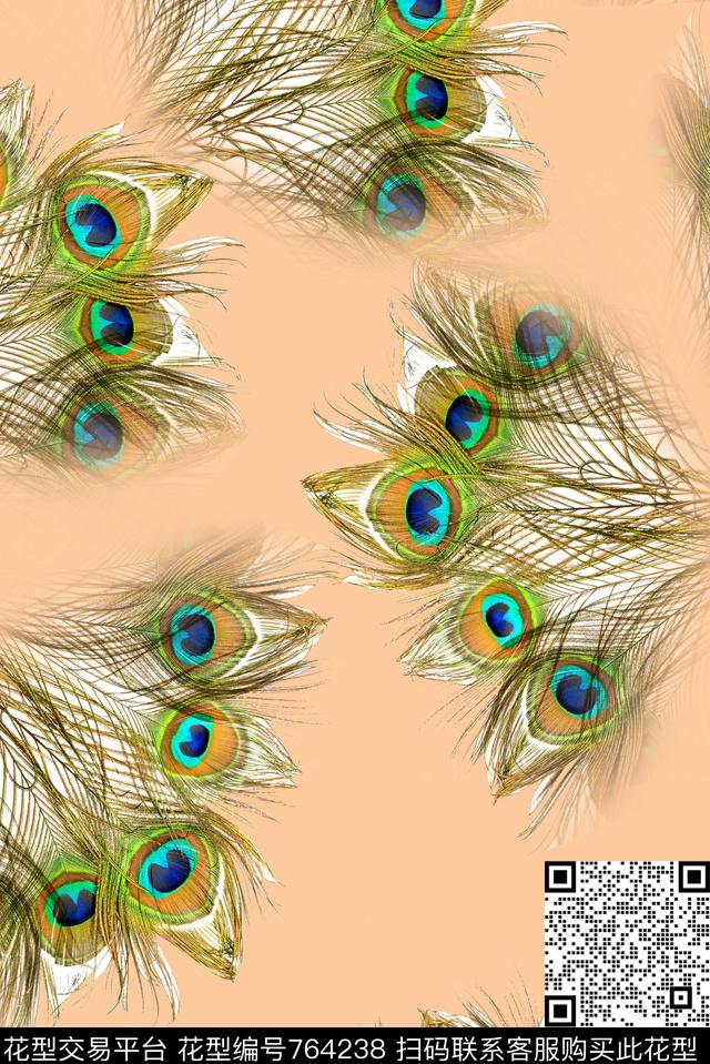 孔雀羽毛趣味数码印花华亿平台下载（图片编号: 764238） - 瓦栏（Walan）