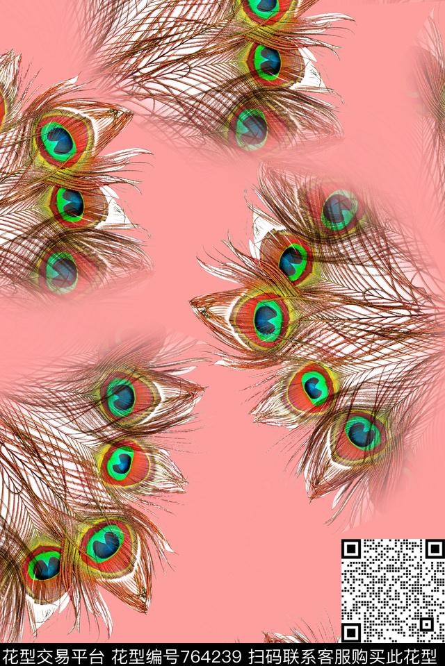 孔雀羽毛趣味数码印花华亿平台下载（图片编号: 764239） - 瓦栏（Walan）