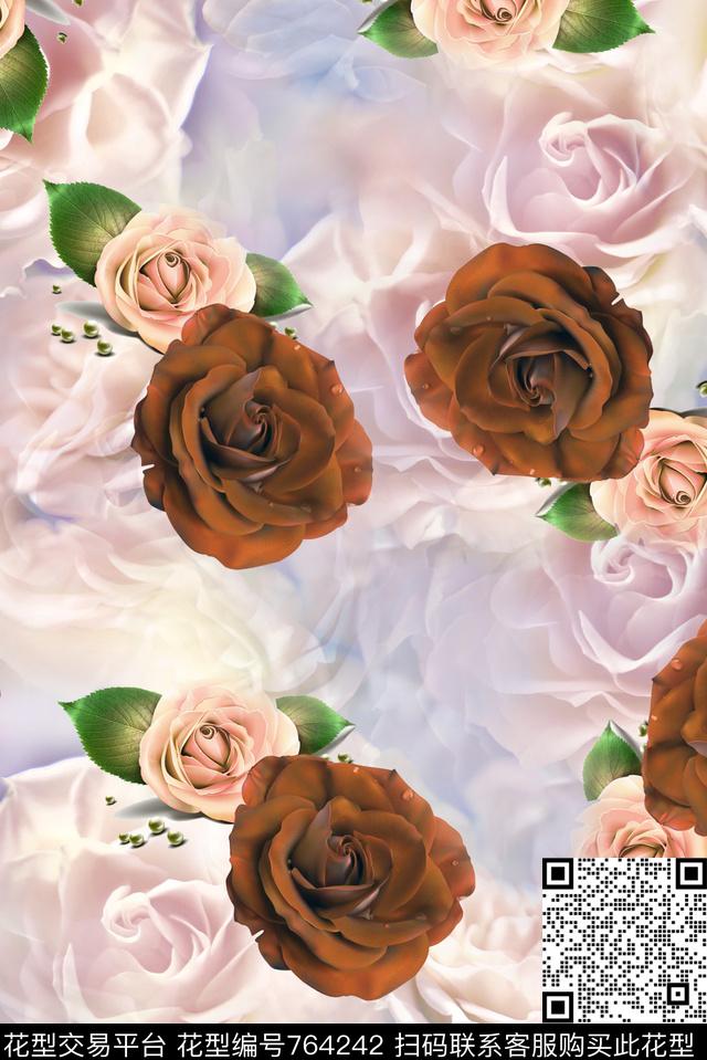 大花花朵花卉数码印花华亿平台下载（图片编号: 764242） - 瓦栏（Walan）