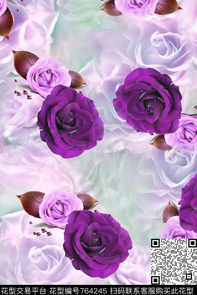 大花花朵花卉数码印花华亿平台下载（图片编号: 764245） - 瓦栏（Walan）