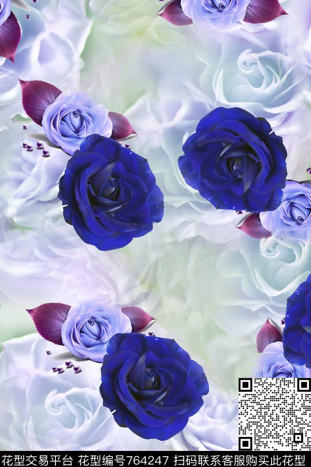 大花花朵花卉数码印花华亿平台下载（图片编号: 764247） - 瓦栏（Walan）