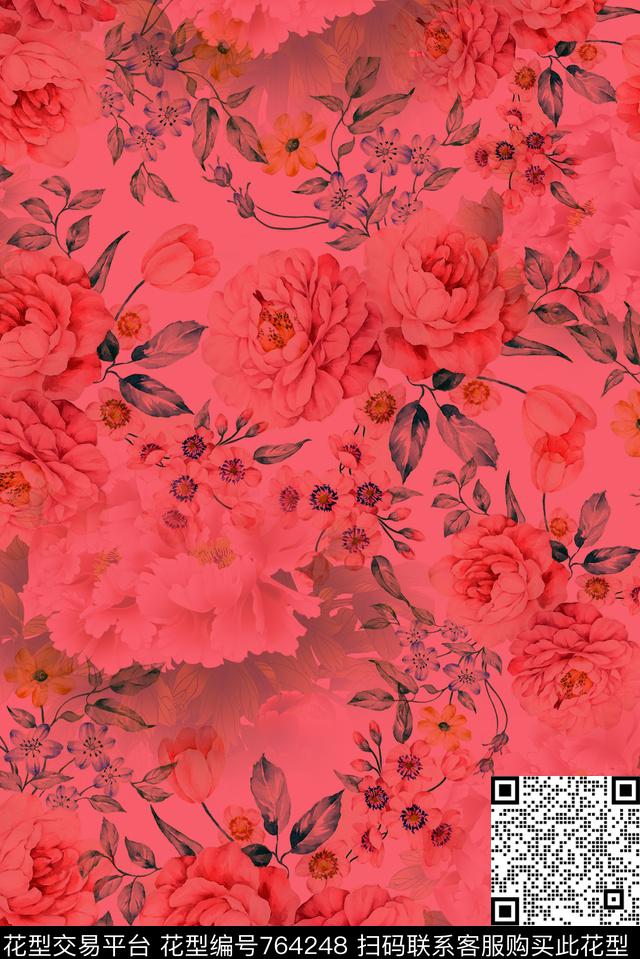 大花花朵花卉数码印花华亿平台下载（图片编号: 764248） - 瓦栏（Walan）