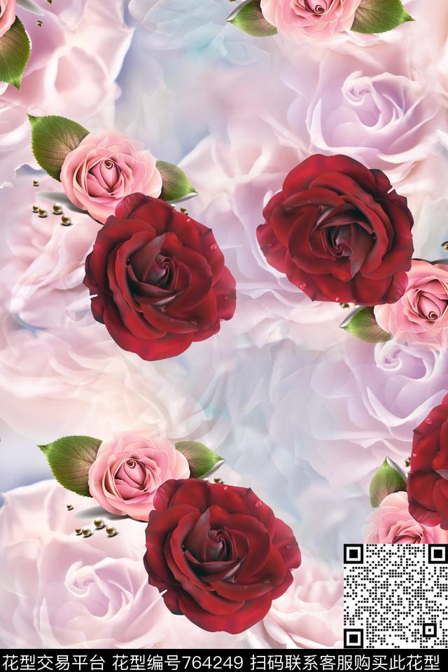 大花花朵花卉数码印花华亿平台下载（图片编号: 764249） - 瓦栏（Walan）