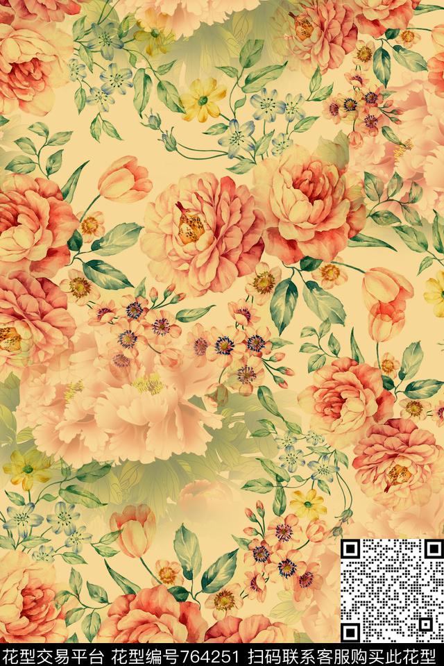大花花朵花卉数码印花华亿平台下载（图片编号: 764251） - 瓦栏（Walan）