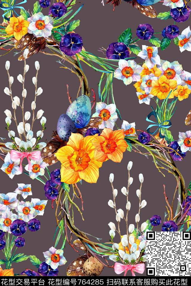 时尚手绘水彩数码印花华亿平台下载（图片编号: 764285） - 瓦栏（Walan）