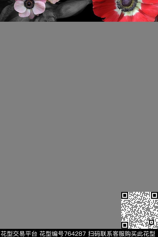 时尚暗黑花卉数码印花华亿平台下载（图片编号: 764287） - 瓦栏（Walan）