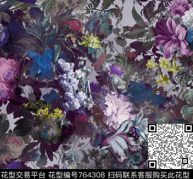 肌理水墨笔触数码印花华亿平台下载（图片编号: 764308） - 瓦栏（Walan）