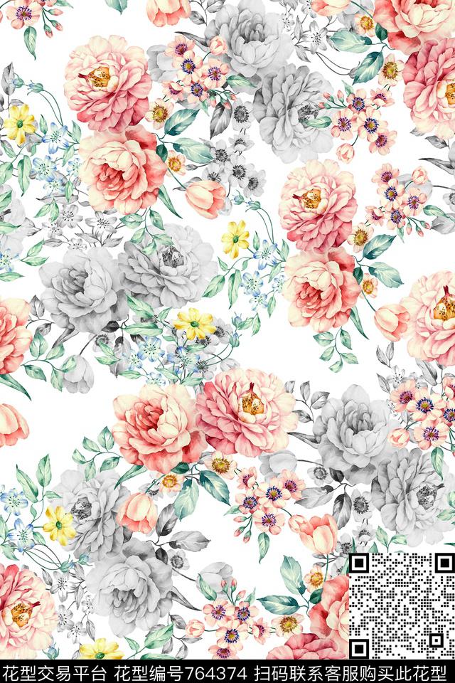 花卉数码印花华亿平台下载（图片编号: 764374） - 瓦栏（Walan）