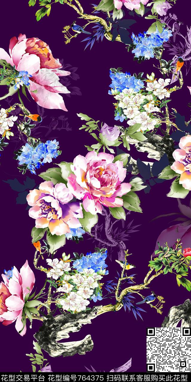 花卉清爽中国风数码印花华亿平台下载（图片编号: 764375） - 瓦栏（Walan）