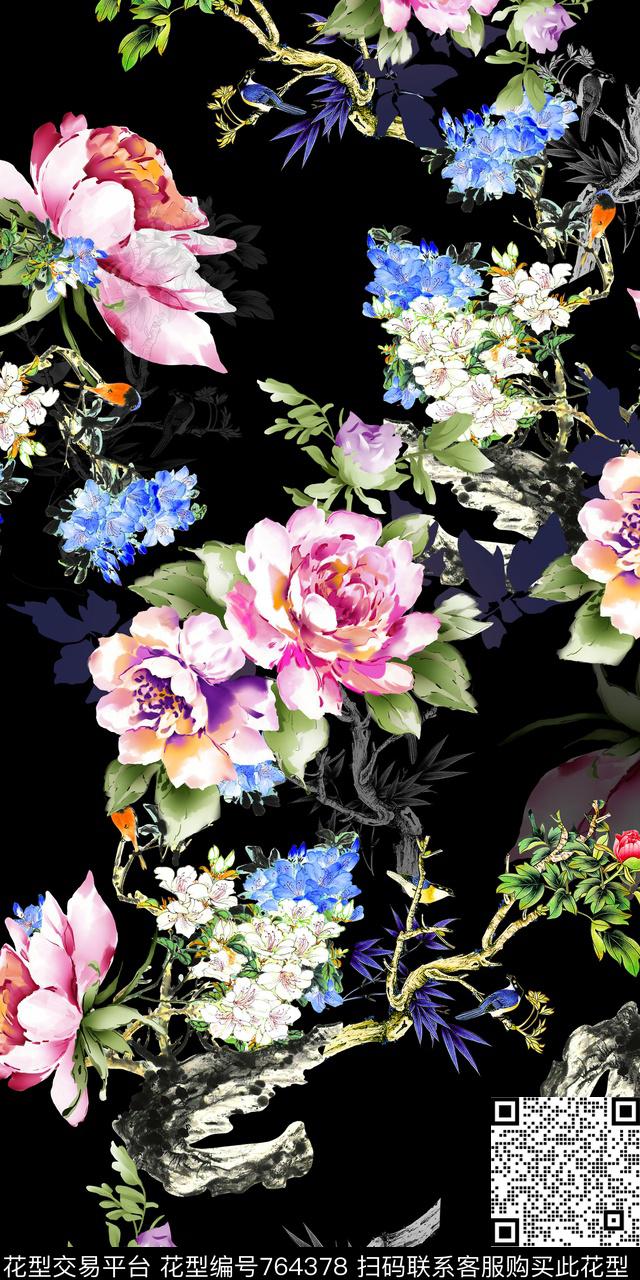 花卉清爽中国风数码印花华亿平台下载（图片编号: 764378） - 瓦栏（Walan）