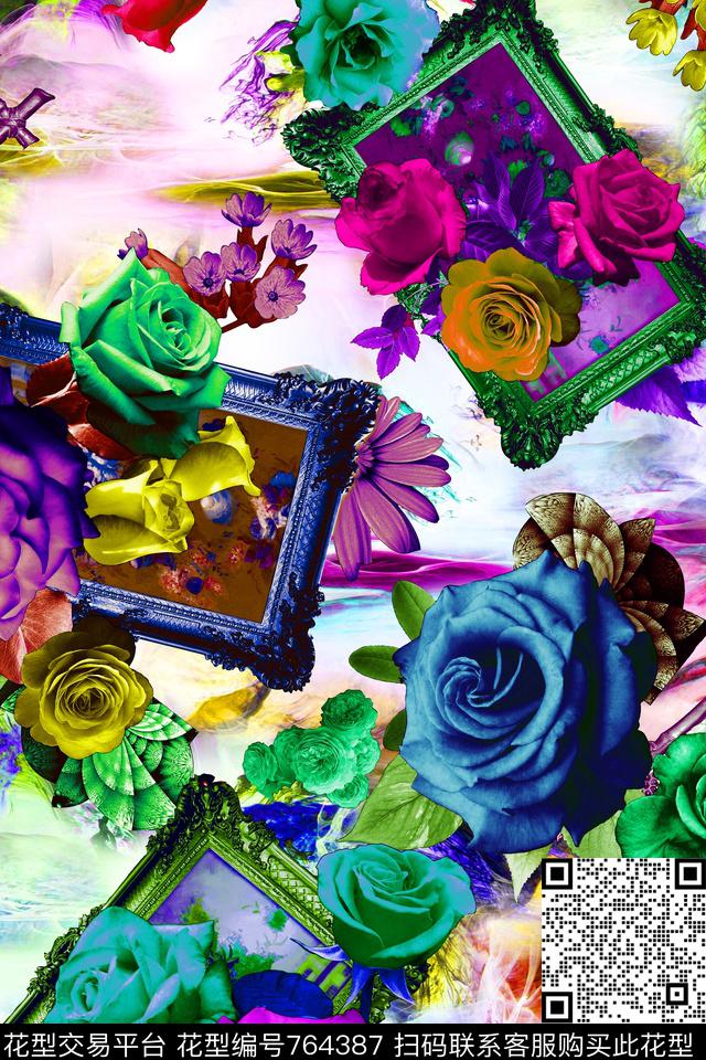 清爽花朵水彩数码印花华亿平台下载（图片编号: 764387） - 瓦栏（Walan）